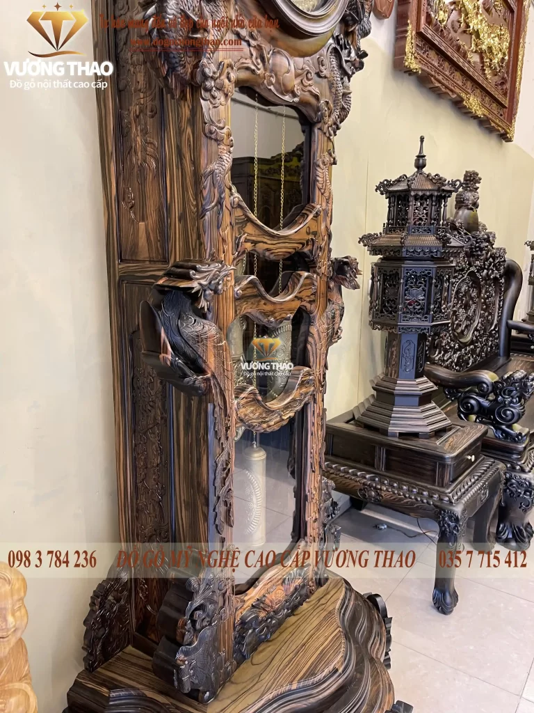đồng hồ tứ linh gỗ mun hoa (1171)