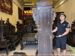 đồng hồđồng hồ tứ linh gỗ mun hoa (1173)