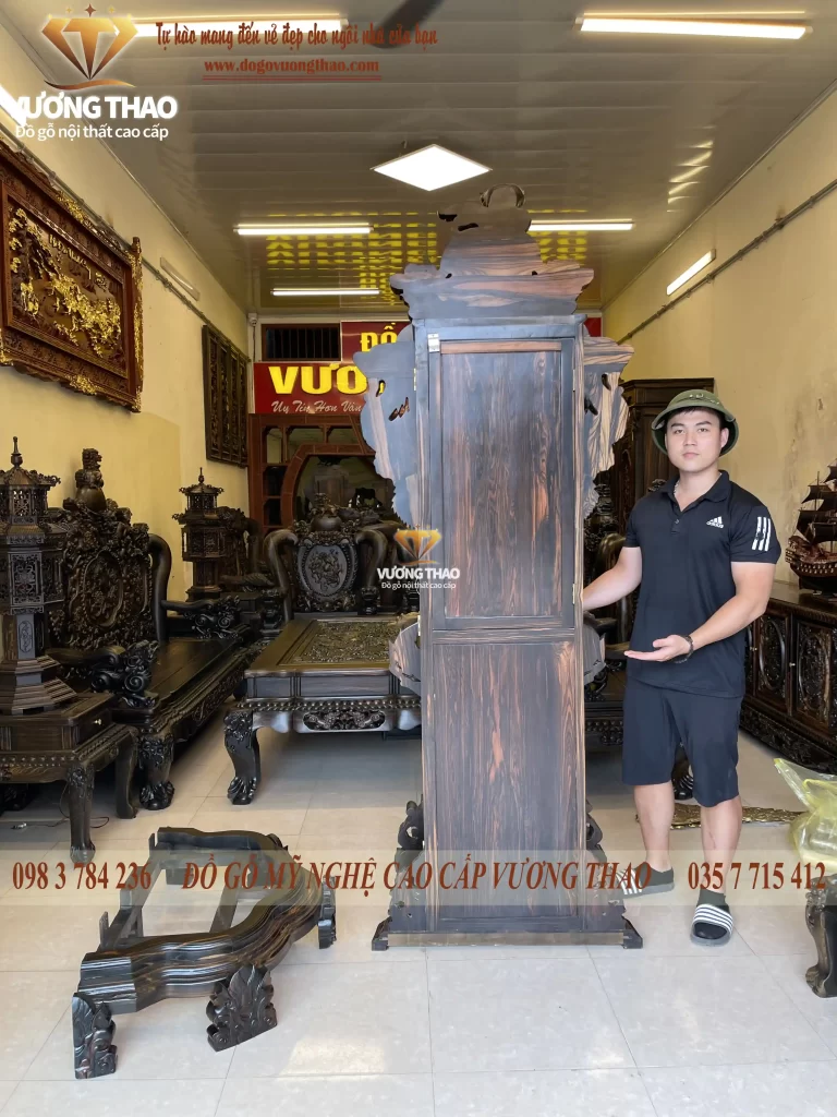 đồng hồđồng hồ tứ linh gỗ mun hoa (1173)