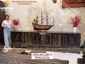 kệ tivi Rồng Phượng gỗ Mun hoa 3m2 (1154)