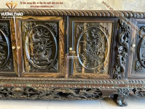 kệ tivi Rồng Phượng gỗ Mun hoa 3m2 (1156)