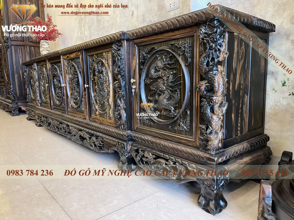 kệ tivi Rồng Phượng gỗ Mun hoa 3m2 (1157)