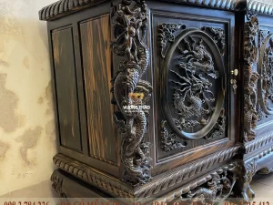 kệ tivi Rồng Phượng gỗ Mun hoa 3m2 (1158)