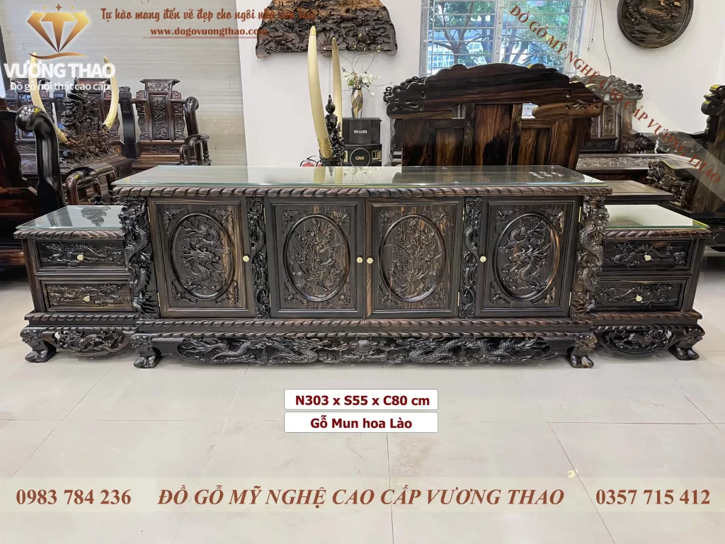 kệ tivi rồng phượng gỗ mun hoa (1659)