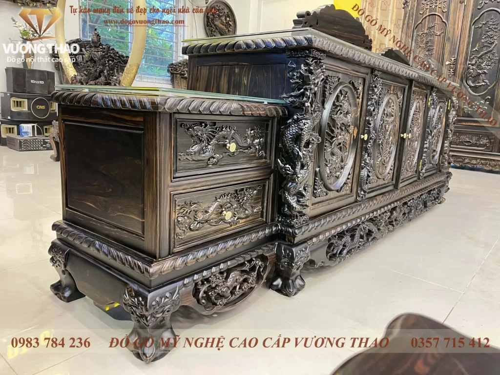 kệ tivi rồng phượng gỗ mun hoa (1660)