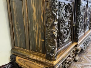 kệ tivi rồng phượng gỗ mun hoa (250)