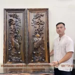 tranh lý ngư vọng nguyệt gỗ mun hoa (1436)