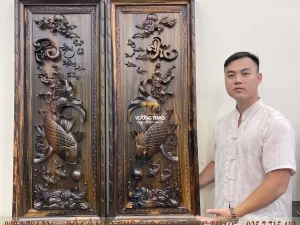 tranh lý ngư vọng nguyệt gỗ mun hoa (1436)