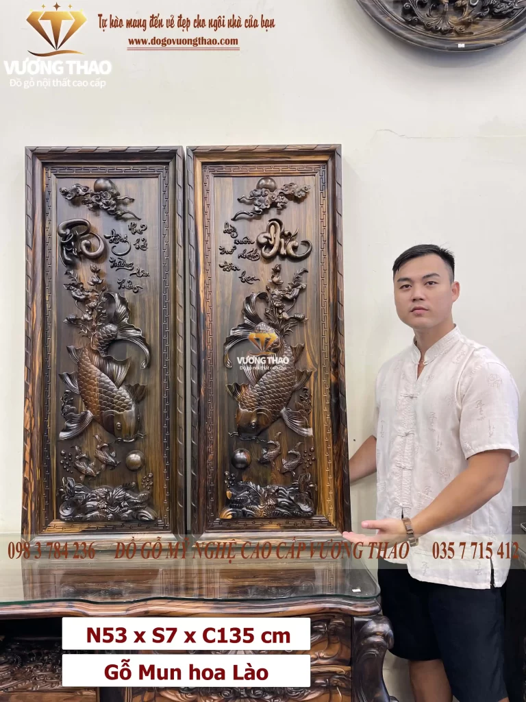 tranh lý ngư vọng nguyệt gỗ mun hoa (1436)