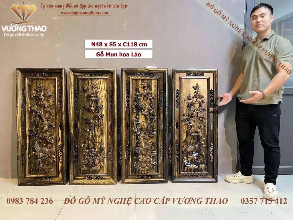 tranh tứ quý gỗ mun hoa (1619)