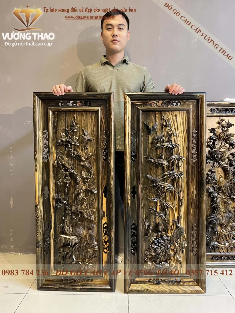 tranh tứ quý gỗ mun hoa (1620)