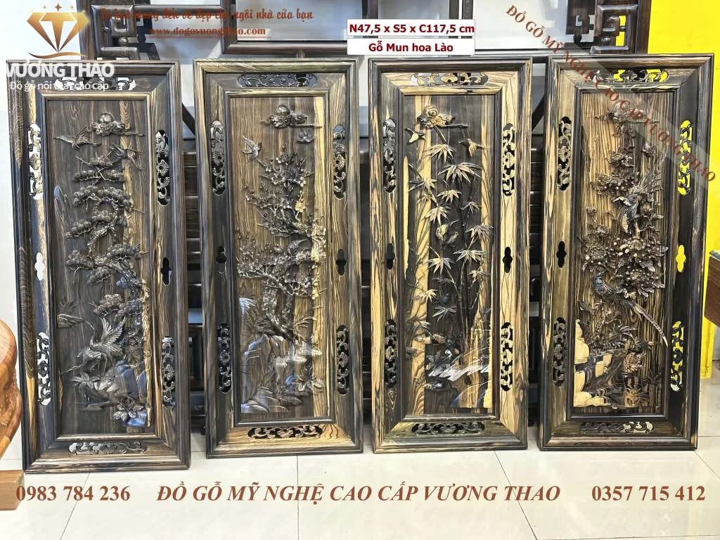 tranh tứ quý gỗ mun hoa (1881)