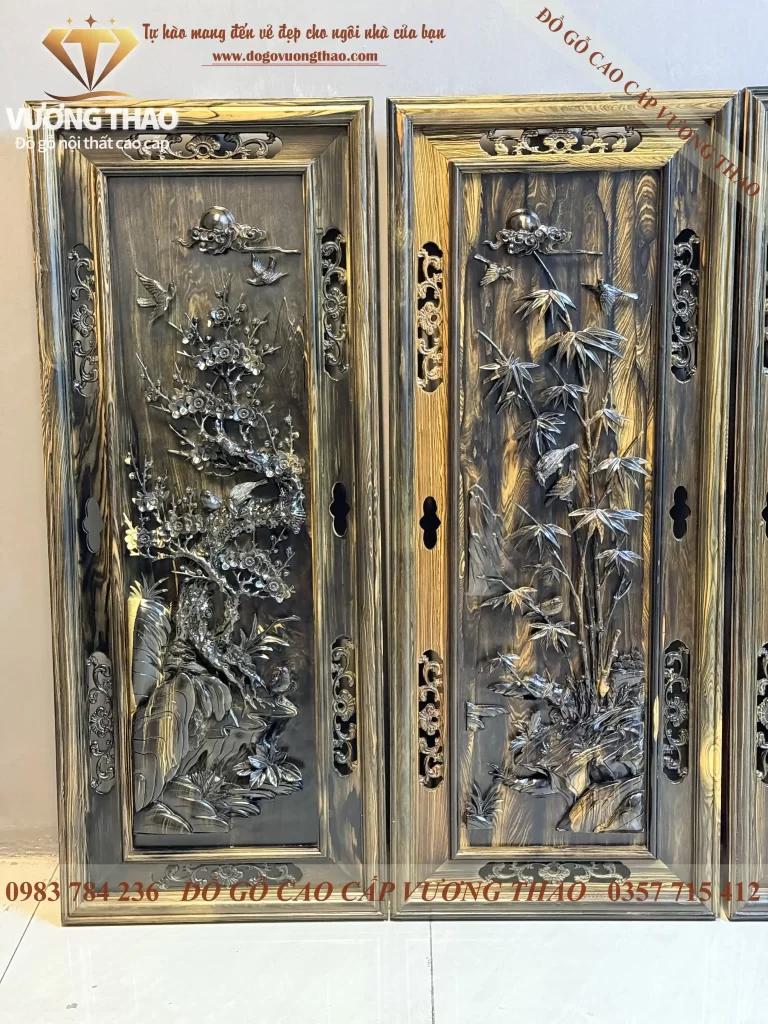 tranh tứ quý gỗ mun hoa (2109)