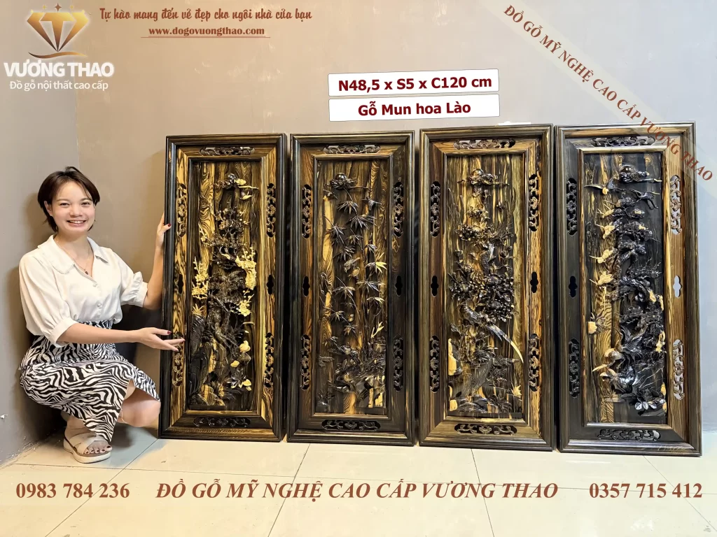tranh tứ quý gỗ mun hoa (2110)