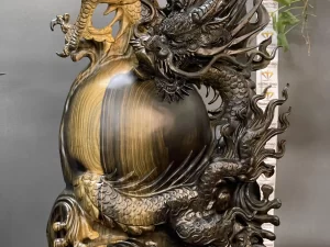 tượng nhất long chầu nguyệt gỗ mun hoa (246)