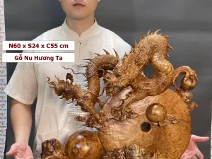 tượng nhất long chầu nguyệt gỗ nu hương (553)