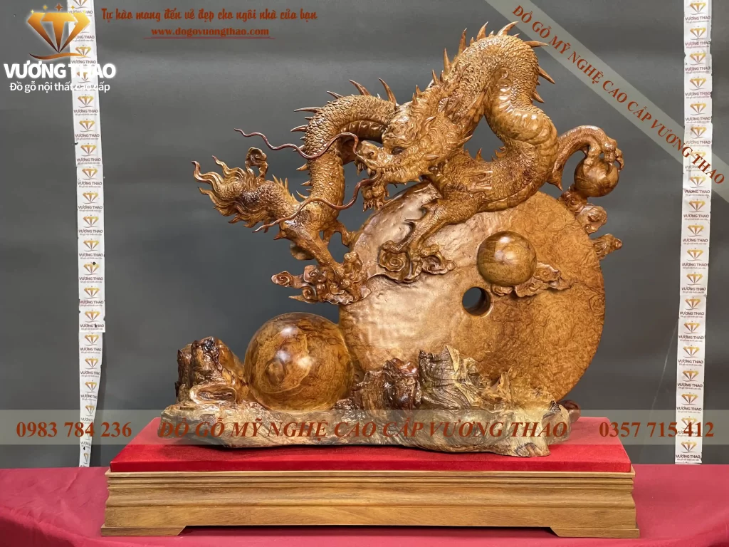 tượng nhất long chầu nguyệt gỗ nu hương (554)