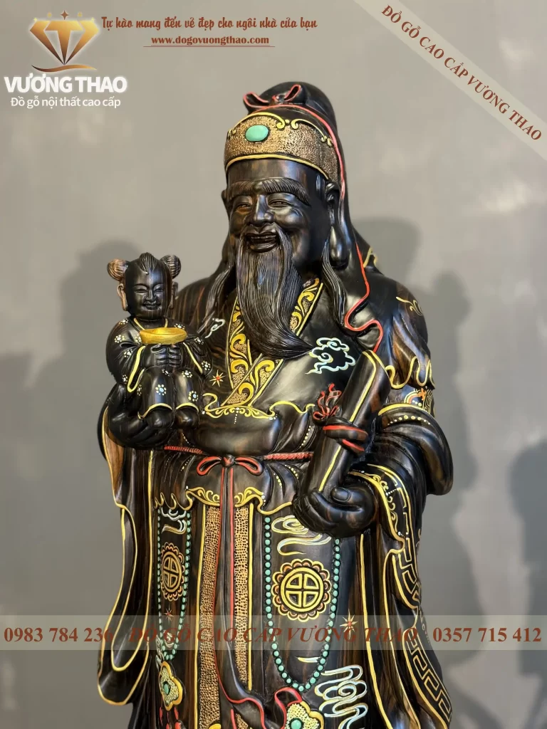 tượng tam đa gỗ mun hoa cao 80 (1928)
