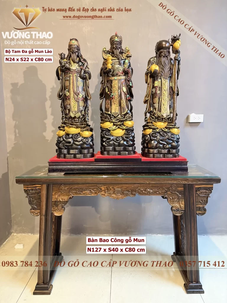 tượng tam đa gỗ mun hoa cao 80 (1932)
