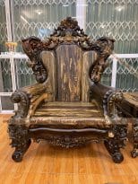 Bàn ghế Hoàng gia Tân cổ điển gỗ Mun hoa ghế đơn chính diện