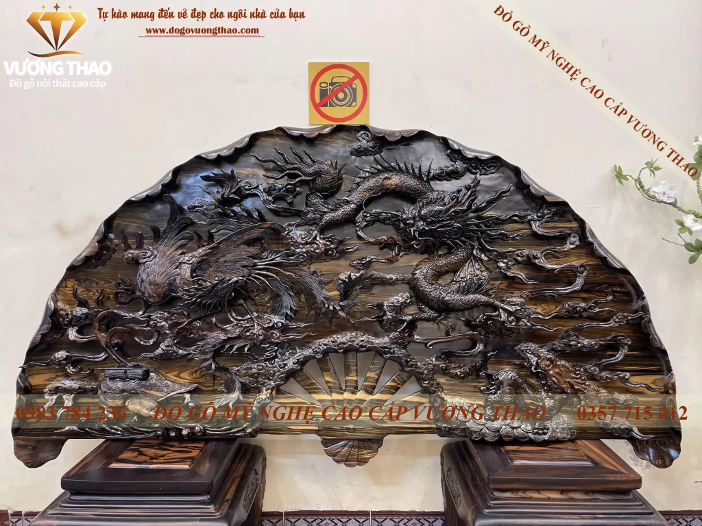 Tranh quạt Tứ Linh gỗ Mun hoa treo tường (873)