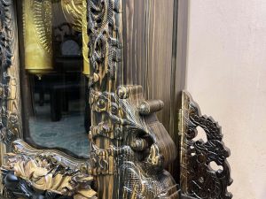 Đồng hồ cây Tứ Linh gỗ mun hoa 2m2 mẫu A