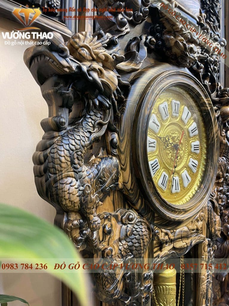 Đồng hồ cây Tứ Linh gỗ mun hoa 2m2 mẫu A