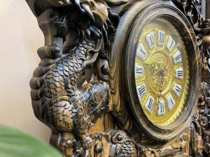 Đồng hồ cây Tứ Linh gỗ mun hoa 2m2 mẫu A