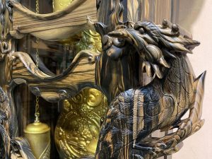 Đồng hồ cây Tứ Linh gỗ mun hoa 2m2 mẫu A