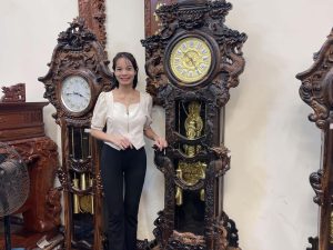 Đồng hồ cây Tứ Linh gỗ mun hoa 2m2 mẫu B