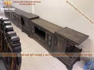 Kệ tivi phòng khách Tứ Quý gỗ mun hoa