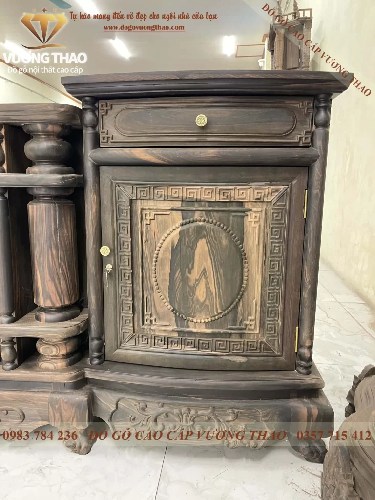 kệ tivi cột nho gỗ mun hoa (1611)