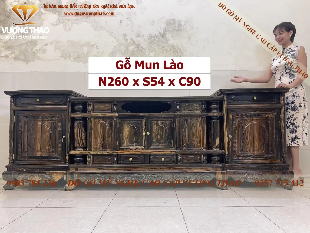 kệ tivi cột nho gỗ mun hoa (1614)