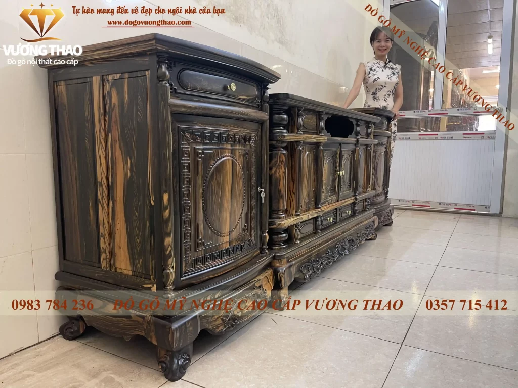 kệ tivi cột nho gỗ mun hoa (1615)