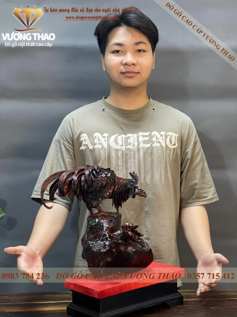 tượng gà trống gỗ trắc (175)