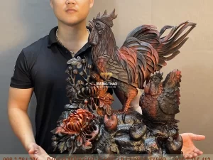 tượng gia đình gà gỗ trắc (1060)