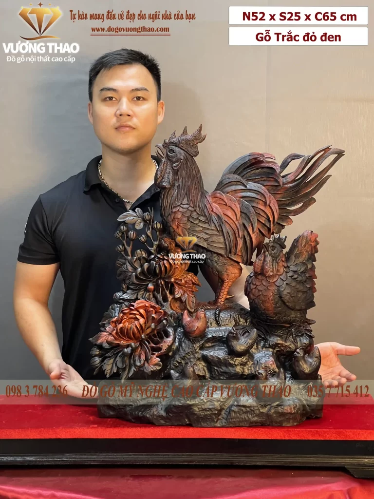 tượng gia đình gà gỗ trắc (1060)