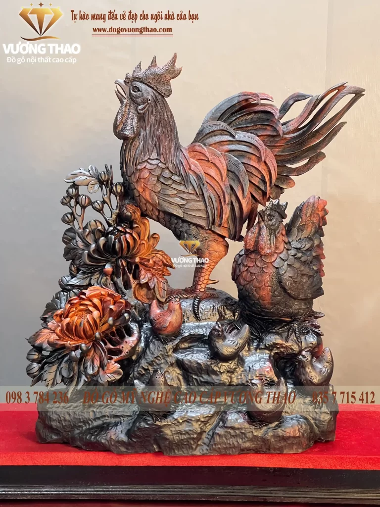 tượng gia đình gà gỗ trắc (1061)
