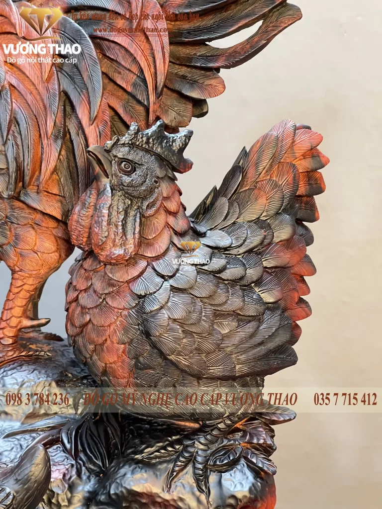 tượng gia đình gà gỗ trắc (1062)