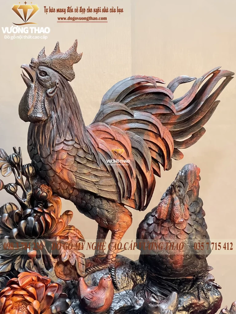 tượng gia đình gà gỗ trắc (1063)