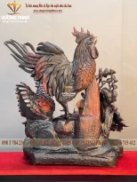 tượng gia đình gà gỗ trắc (1064)