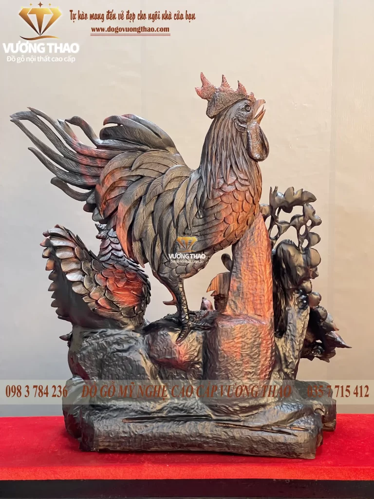 tượng gia đình gà gỗ trắc (1064)