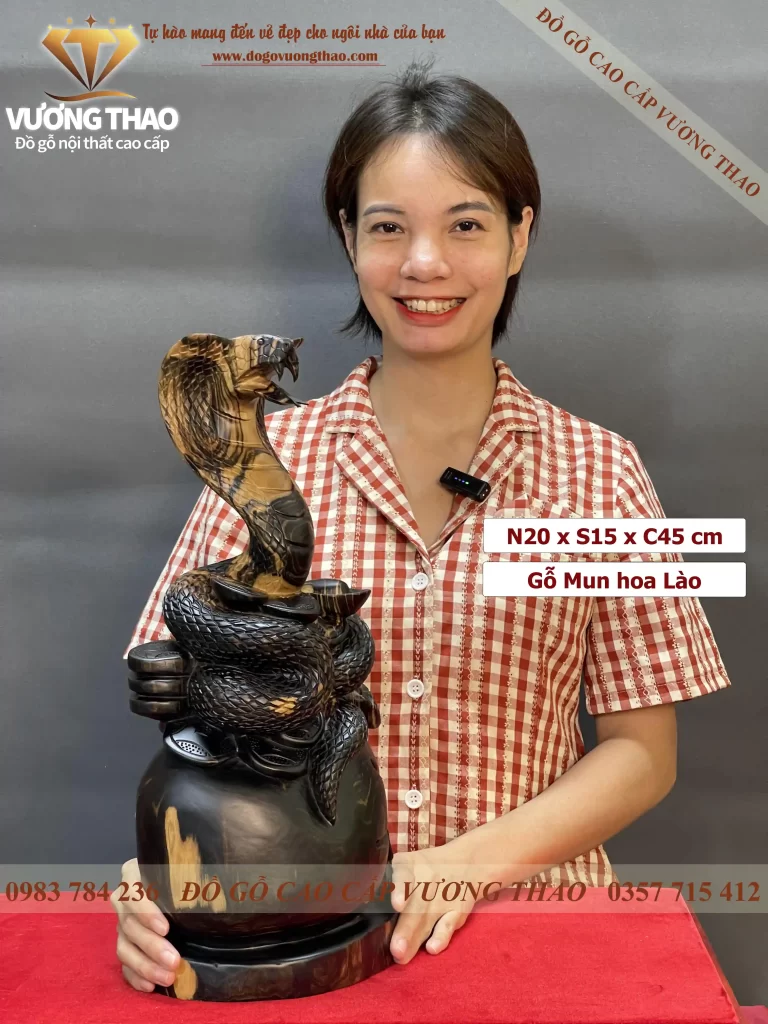 tượng rắn gỗ mun hoa (602)