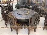 Bàn ăn xoay tròn gỗ Mun hoa (986)