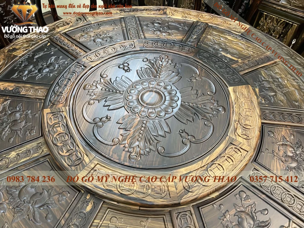 Bàn ăn xoay tròn gỗ Mun hoa (987)
