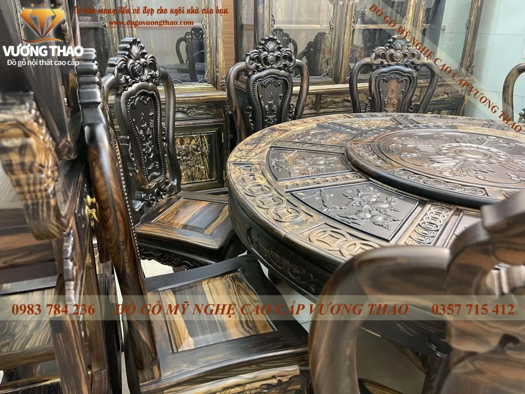 Bàn ăn xoay tròn gỗ Mun hoa (988)