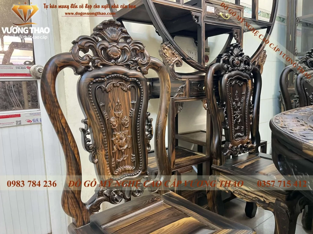 Bàn ăn xoay tròn gỗ Mun hoa (990)