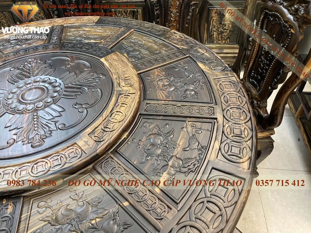 Bàn ăn xoay tròn gỗ Mun hoa (993)