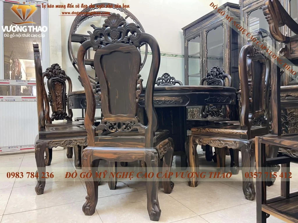 Bàn ăn xoay tròn gỗ Mun hoa (994)