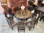 bàn ăn tròn xoay gỗ mun hoa (1554)